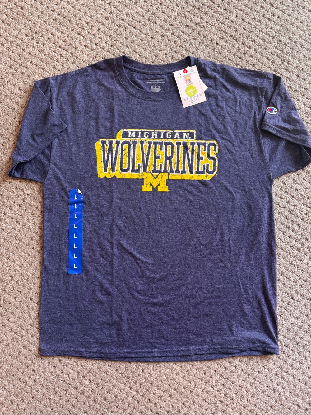 Champion Navy Blue Michigan Wolverines Yellow Graphic Tee